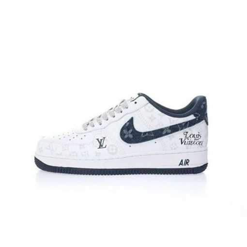 루이비통 x 나이키 공군 1 07 LV8 화이트-남색 데님-LV 모노그램 DR9868-600