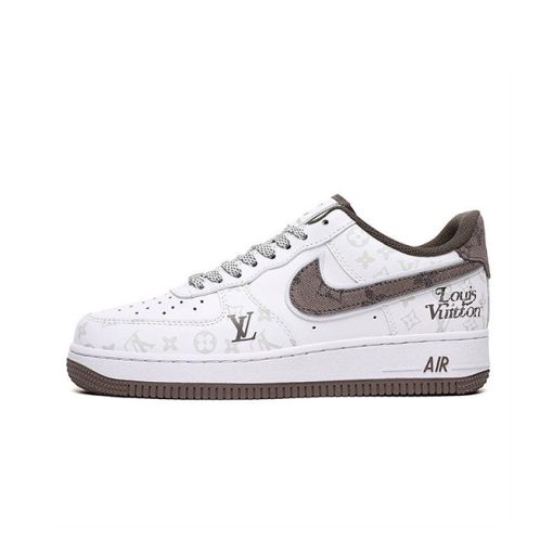 루이비통 x 나이키 공군 107LV8 로우 화이트-커피데님-LV 모노그램 LU0566-118